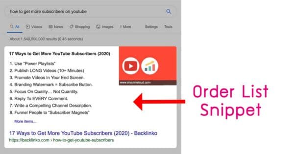 order list snippet